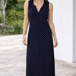 Liz Claiborne Navy Polka Dot Sleeveless Maxi Dress size M